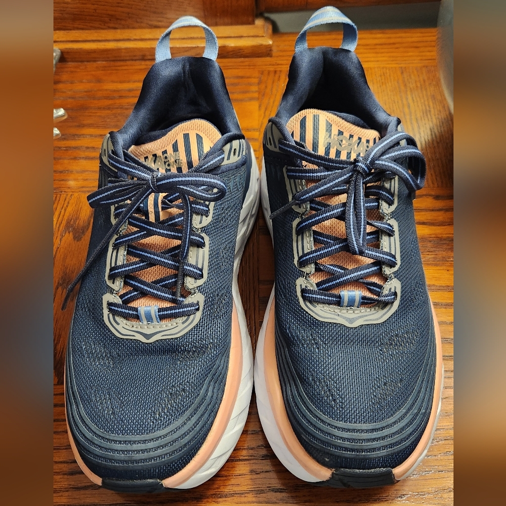 Hoka One One Navy and Peach Athletic Shoes